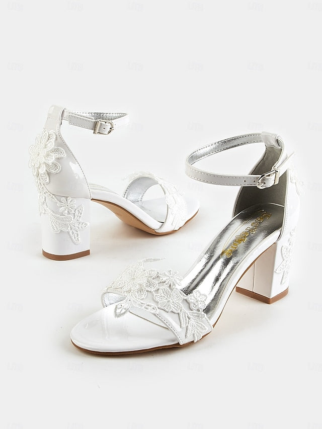 White Ankle Strap Lace for Bridal - Open-Toe Women Heels with