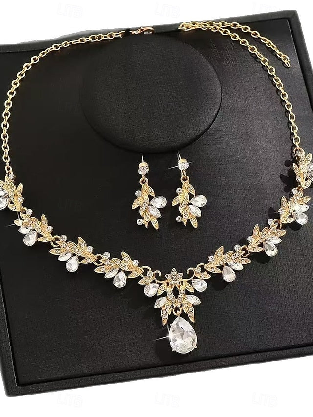 - with Pendant Jewelry Teardrop Women's Gold Set Rhinestone