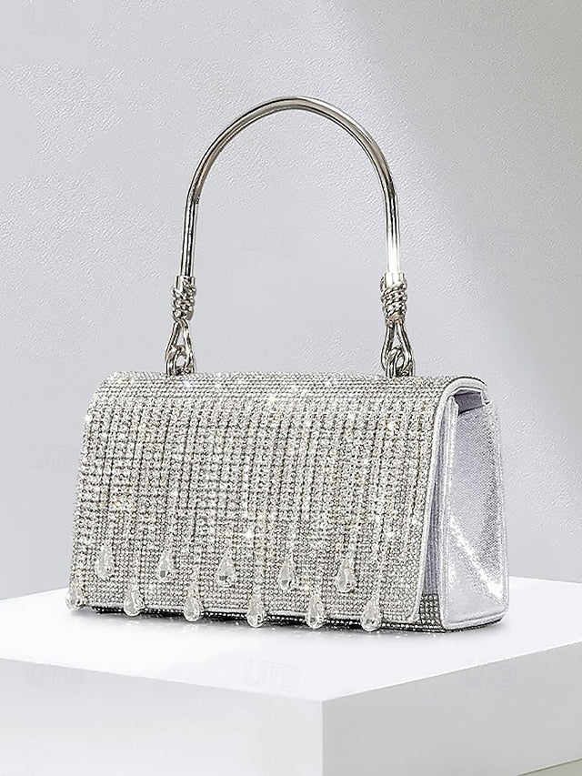 Chain Women's Crystal Evening Silver Handbag with Elegant