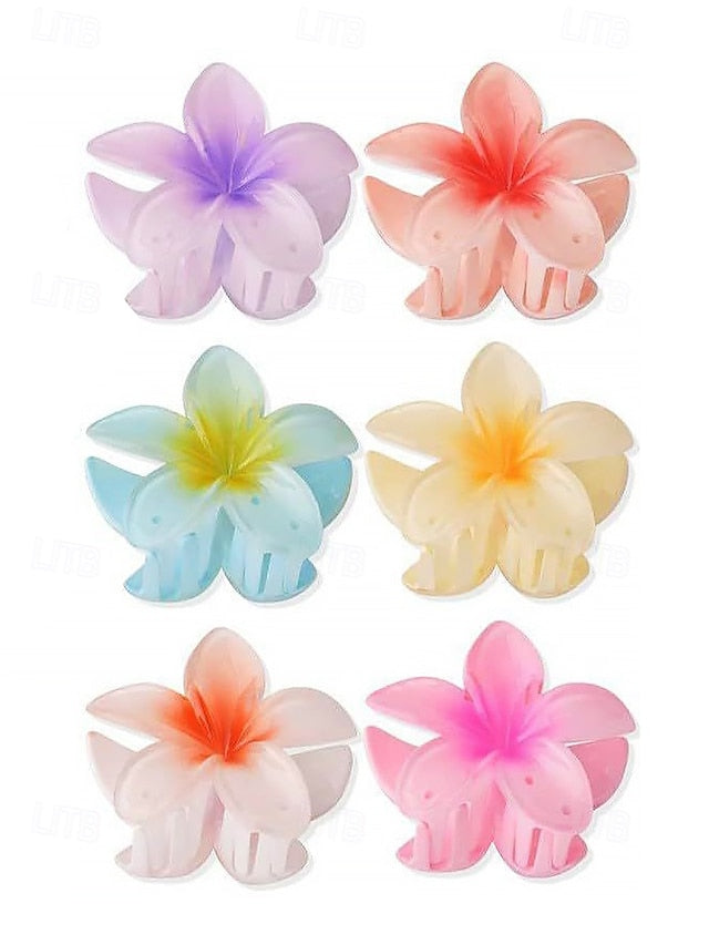 Resin Hawaiian Flower Clips Tropical Hair – 6PCS Plumeria