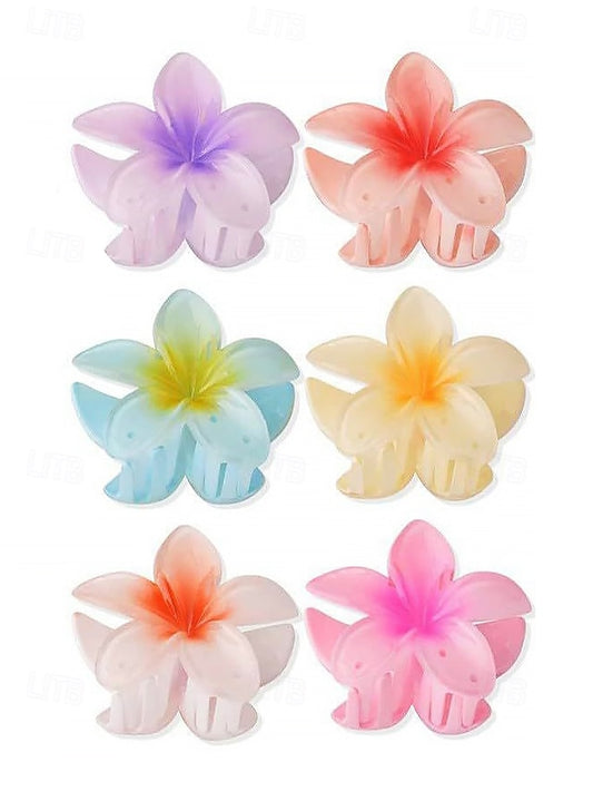Resin Hawaiian Flower Clips Tropical Hair – 6PCS Plumeria