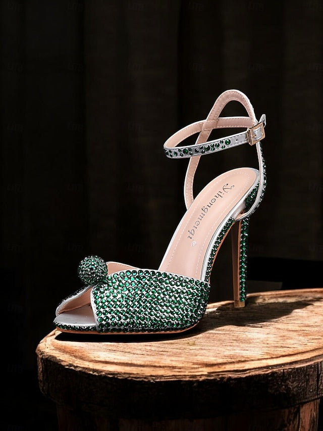 with Stiletto Embellished Heel Rhinestone Sandals Women's