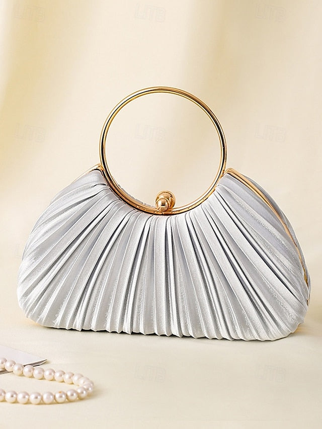 with Elegant Pleated Green Velvet Clutch - Handle Ring Gold