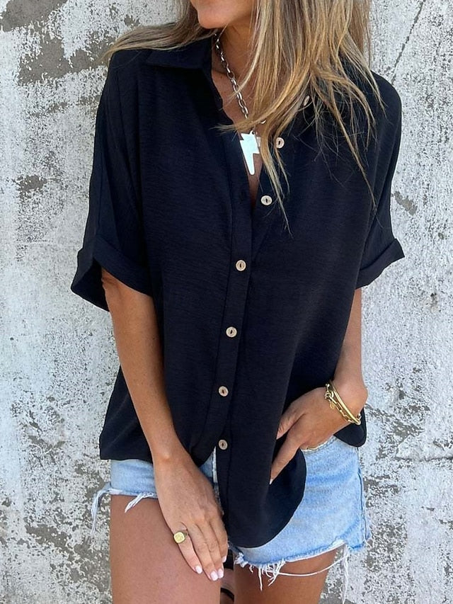 Women's Shirt Buttons Plain Basic Modern Half Sleeve Shirt
