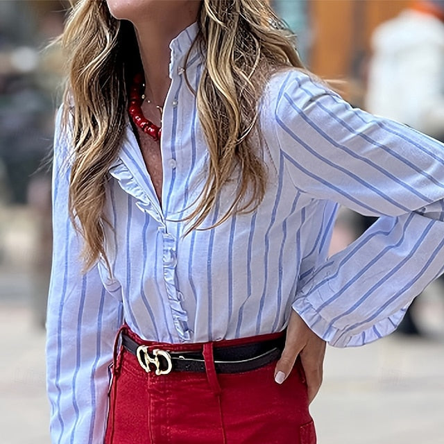 Women's Casual Shirt Button Up Shirt Blouse Ruffle