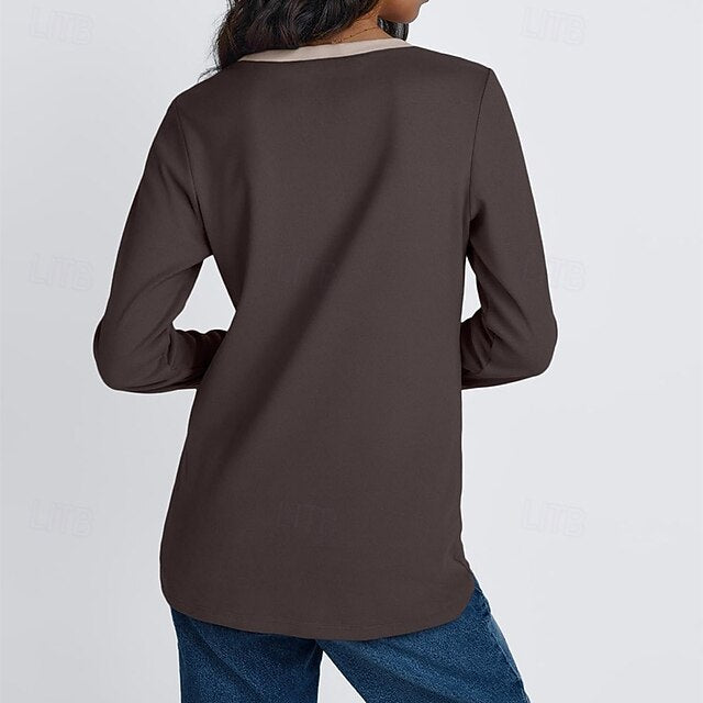 Women's T Shirt Tee Top Patchwork Color Block Elegant