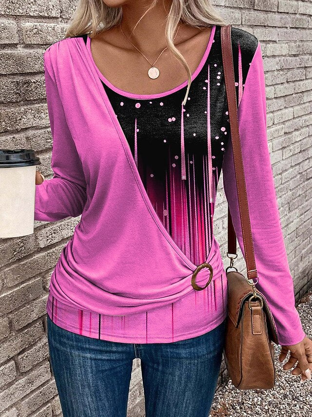 Women's T Shirt Patchwork Print Graphic Geometric Gradient
