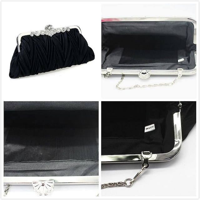 Pleated Satin – Women's Evening White Clutch Elegant