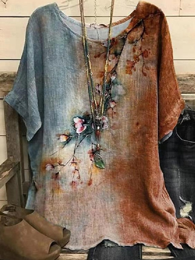 Women's Shirt T Shirt Tee Top Print Flowers Elegant Fashion