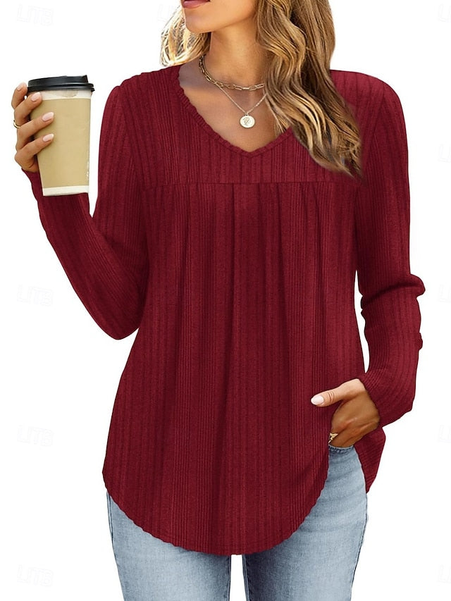 Women's Shirt Blouse Long Sleeve Tops Ruched Plain Stylish