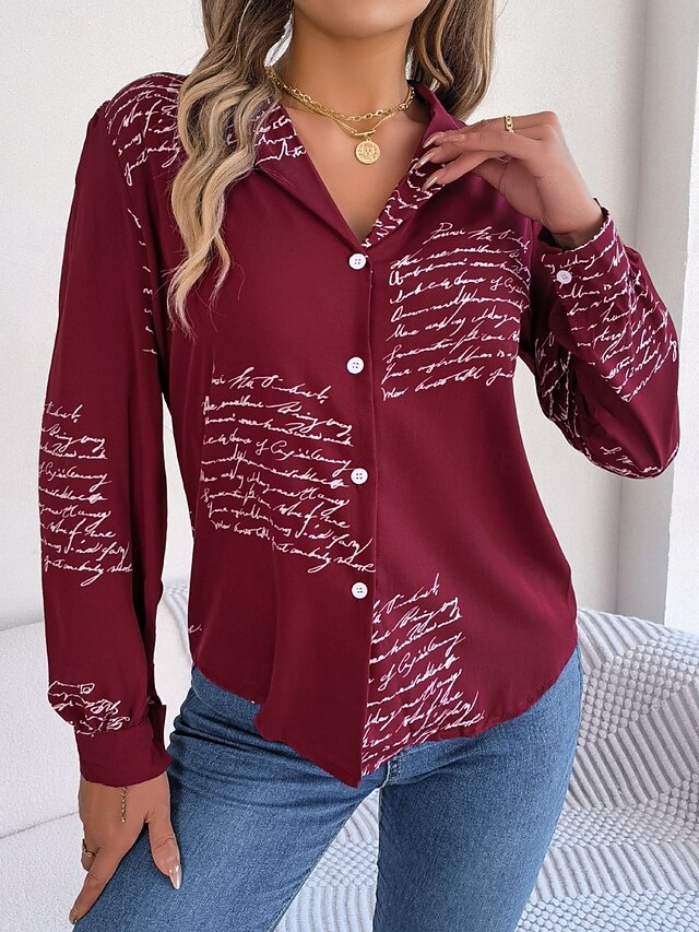 Women's Shirt Button Down Shirt Casual Shirt Buttons Letter