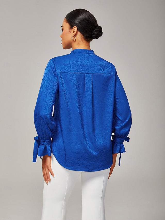 Women's Royal Blue Satin Shirt Subtle Jacquard Lustrous