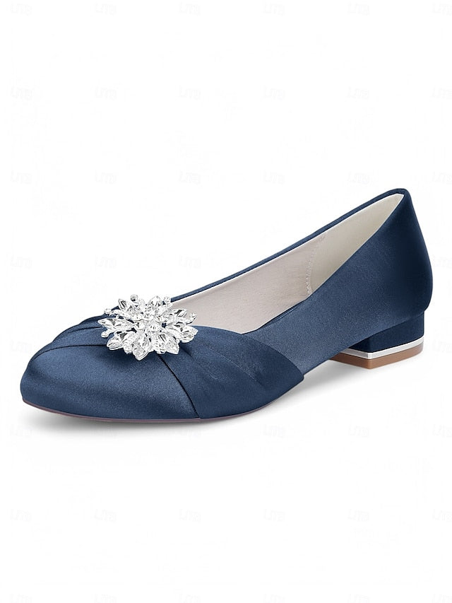 – White Satin Elegant Flats Crystal Women's Wedding