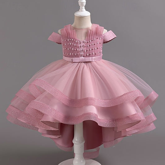 Wedding Solid Short Dress Kids Color Sleeve Girls' Party