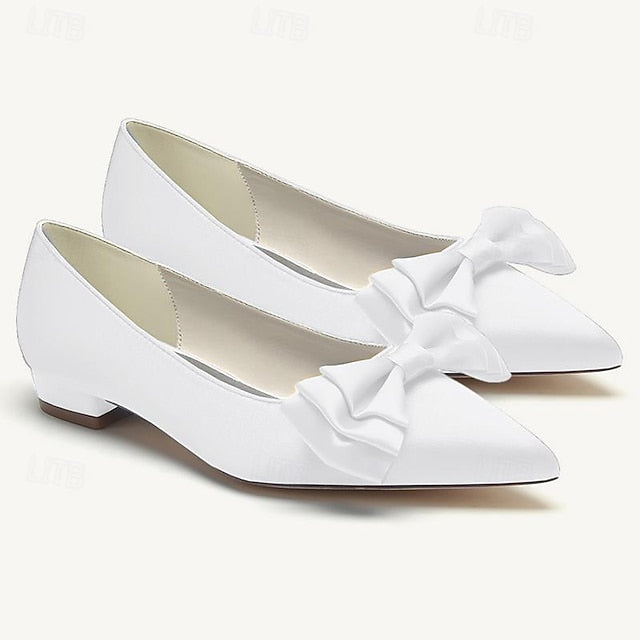 Bowknot Party Heel Pointed Women's Wedding Low Shoes Flats