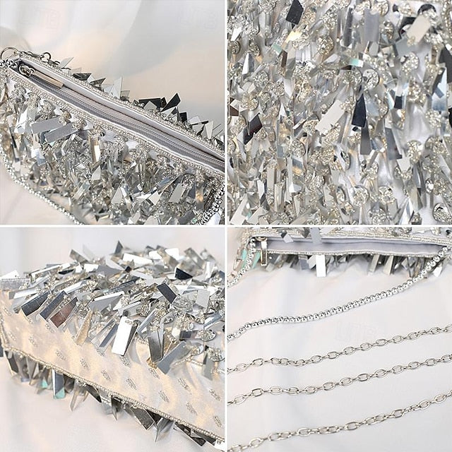 Evening Luxurious Black and with Clutch Fringe Sparkling Crystal