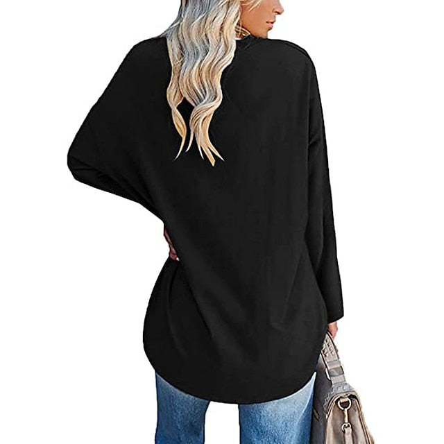 Women's T Shirt Plain Basic Long Sleeve V Neck Regular Tops