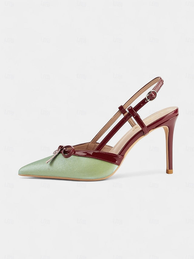 Slingback Women's Stiletto Pointed Red Green Heels - and