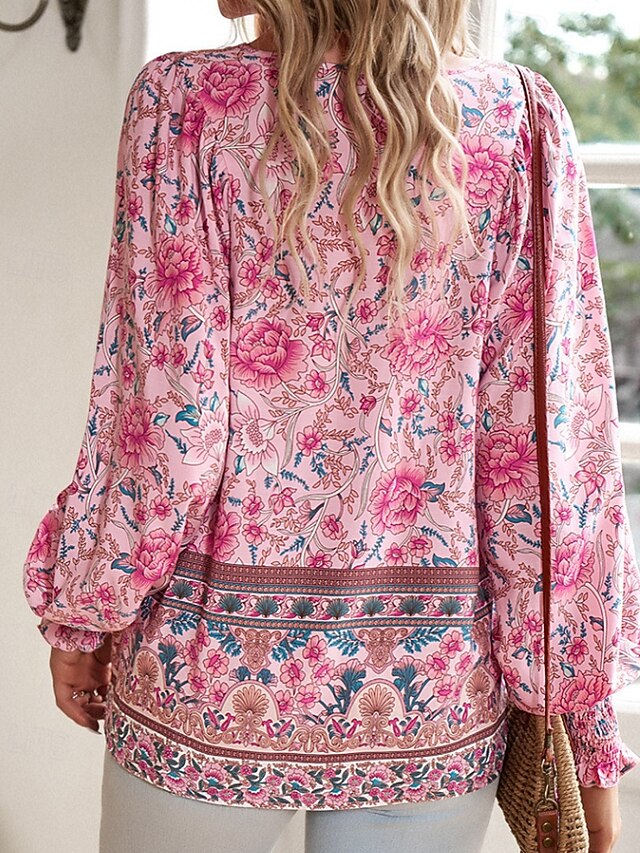 Women's Boho Shirt Blouse Print Flower Modern Boho Long