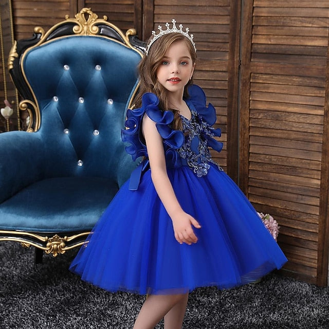 Party Color Sequin Flower Girls' Dress Kids Solid