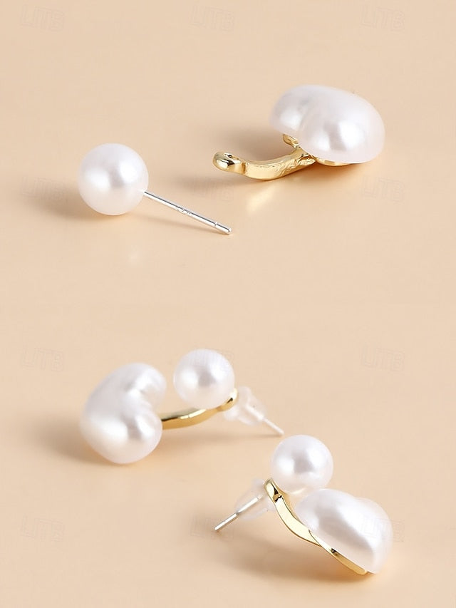 Pearl Earrings – Minimalist Elegant Drop Romantic Heart-Shaped