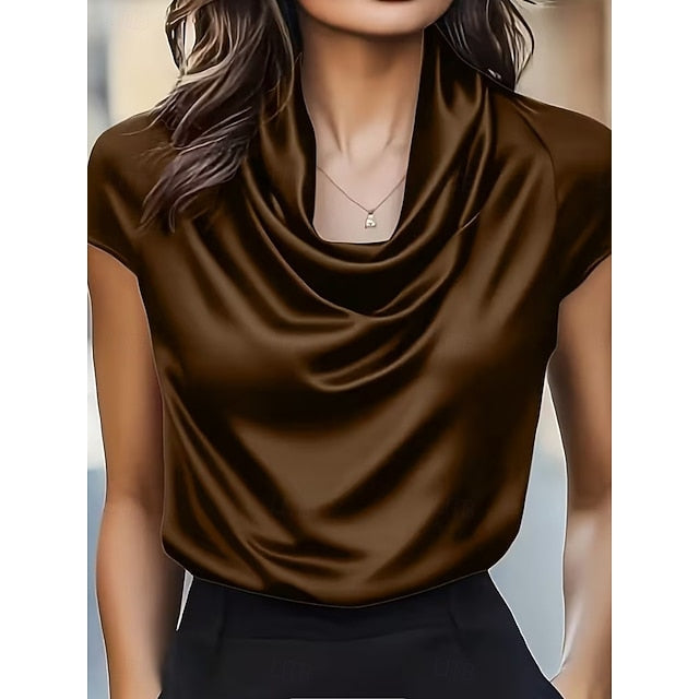 Women's Blouse Ruched Solid Color Elegant Stylish Casual