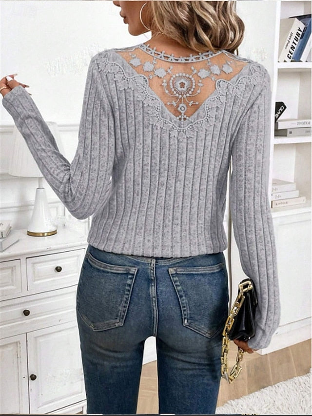 Women's Elegant Lace Tops Eyelet Blouse Fashion Modern
