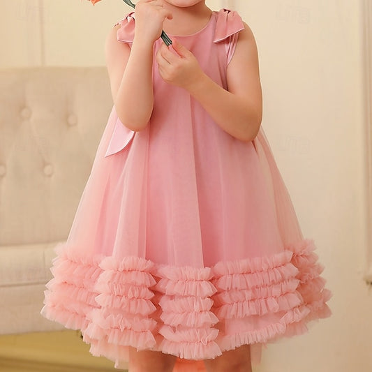 Sleeveless Dress Floral Color Solid Party Girls' Kids