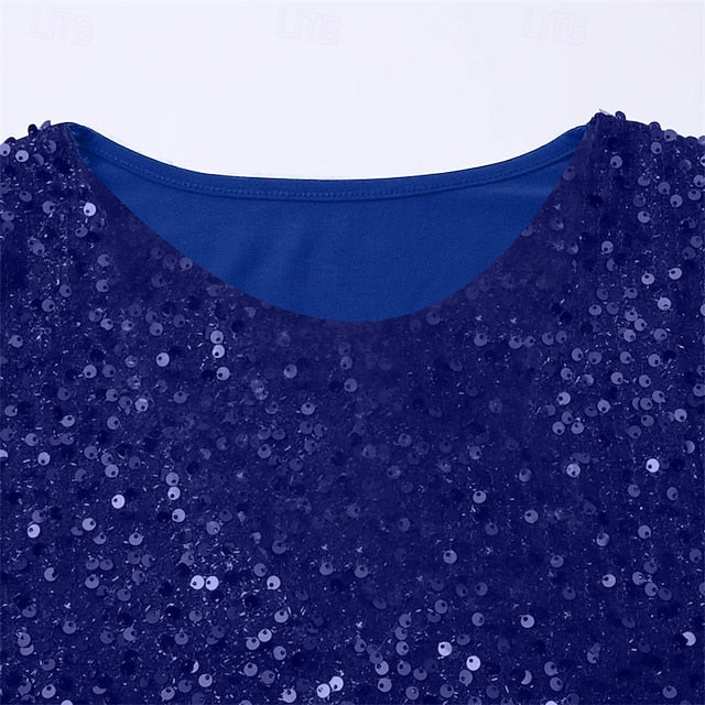 Women's T Shirt Tee Top Sequins Patchwork Solid Color