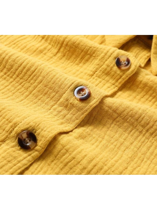 Women's Mini Dress Faux Cotton Linen Dresses Shirt Dress