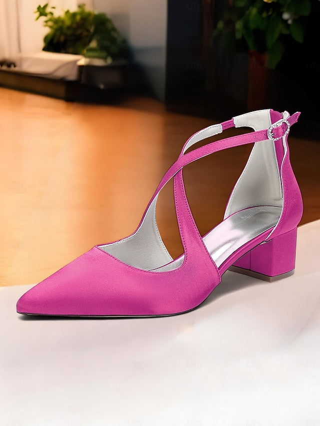 Ivory Heels Satin Toe Block Elegant Women's - Pointed