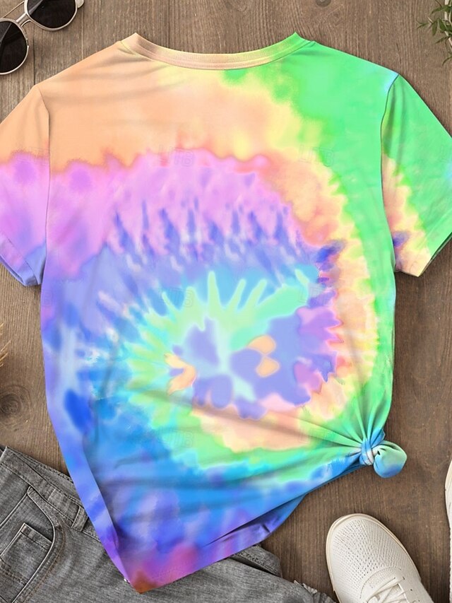 Women's T Shirt Print Tie Dye Letter Casual Short Sleeve