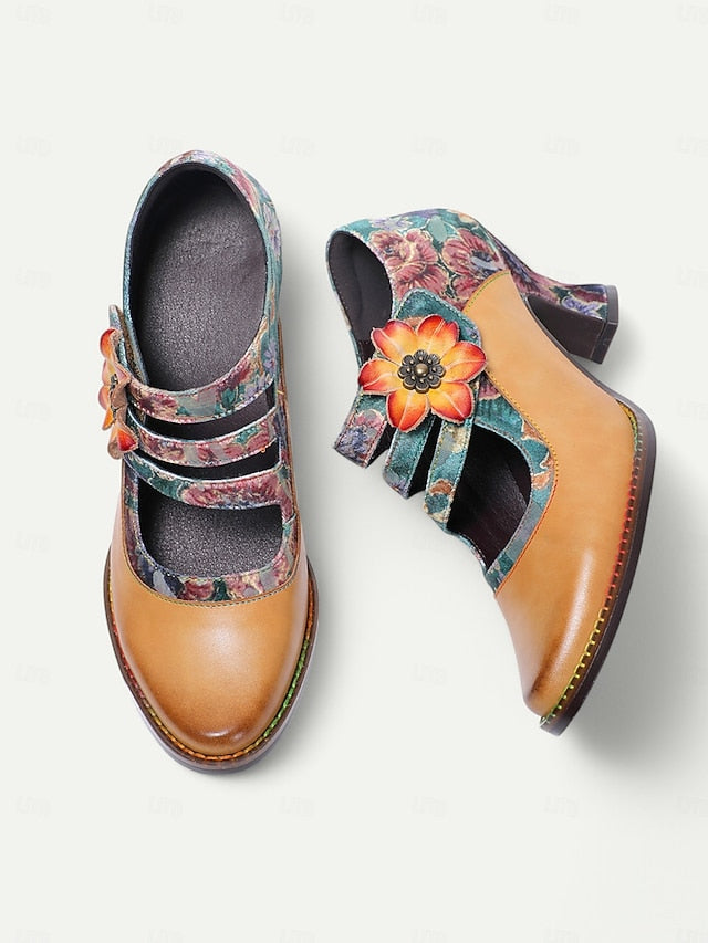 Heels Mary 1930s – Jane Floral Leather Vintage Women's