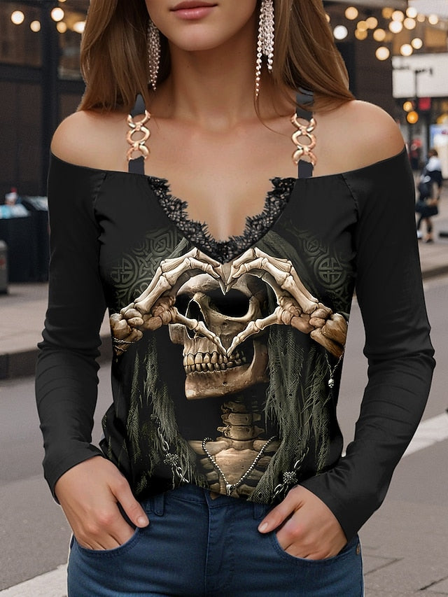 Women's Blouse Floral Skulls Print Graphic Skull Vintage