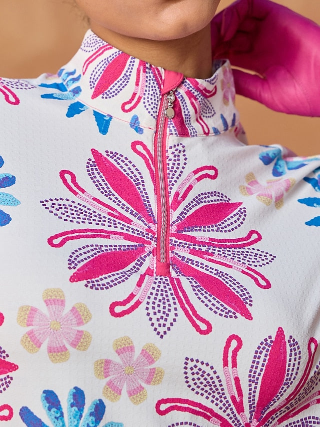 Women's Golf Polo Shirt Blue Pink Long Sleeve Top Ladies