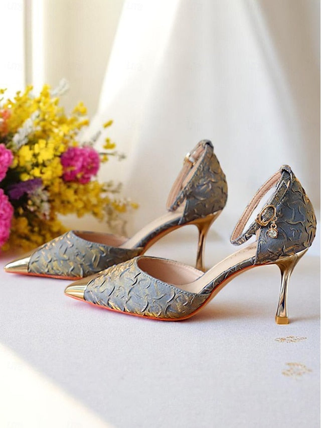 with Beige Women's Pointed Toe Gold Heels Satin and Accents