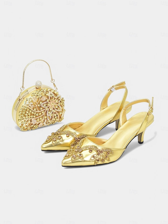 Heels Handbag Matching Gold Embellished Slingback with –
