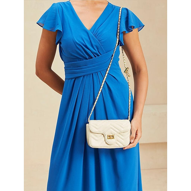 Ledertasche Damen Weiß Crossbody mit Gold Elegante Kette