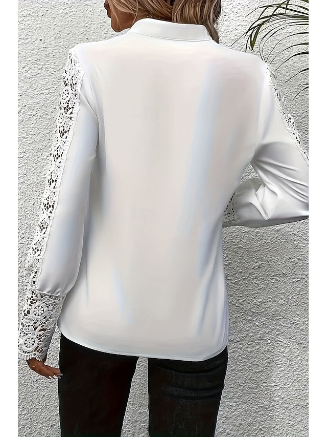 Women's Shirt Lace Plain Daily Stylish Casual Long Sleeve V
