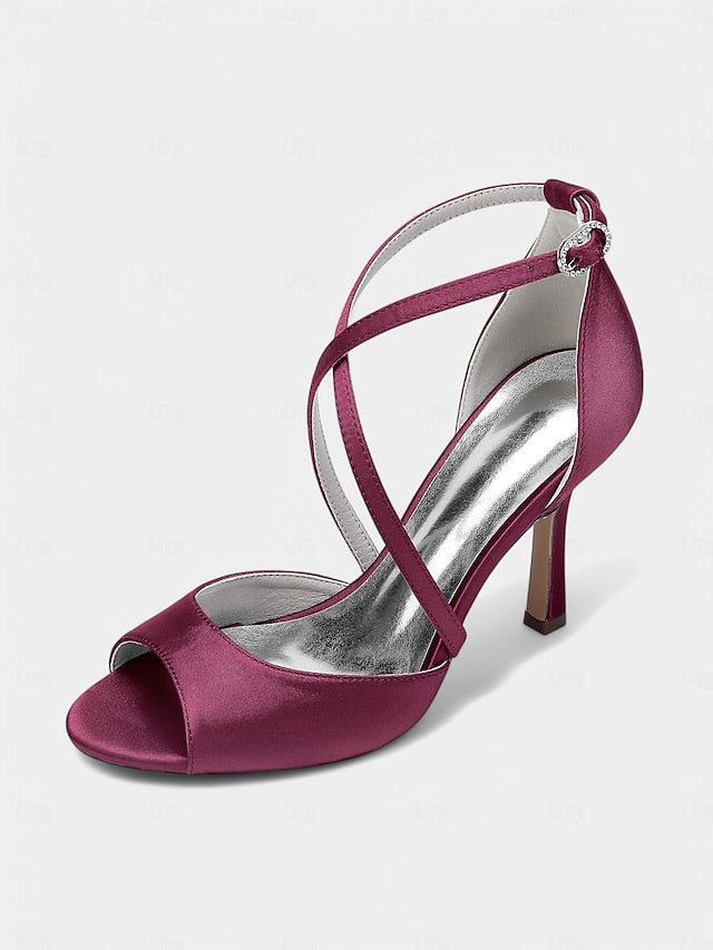– Satin Peep-Toe Women's Elegant Cross-Strap White Heels