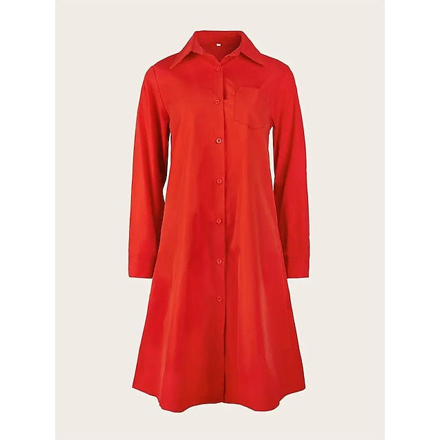 Women's Shirt Dress Casual Dress Shift Dress Pure Color
