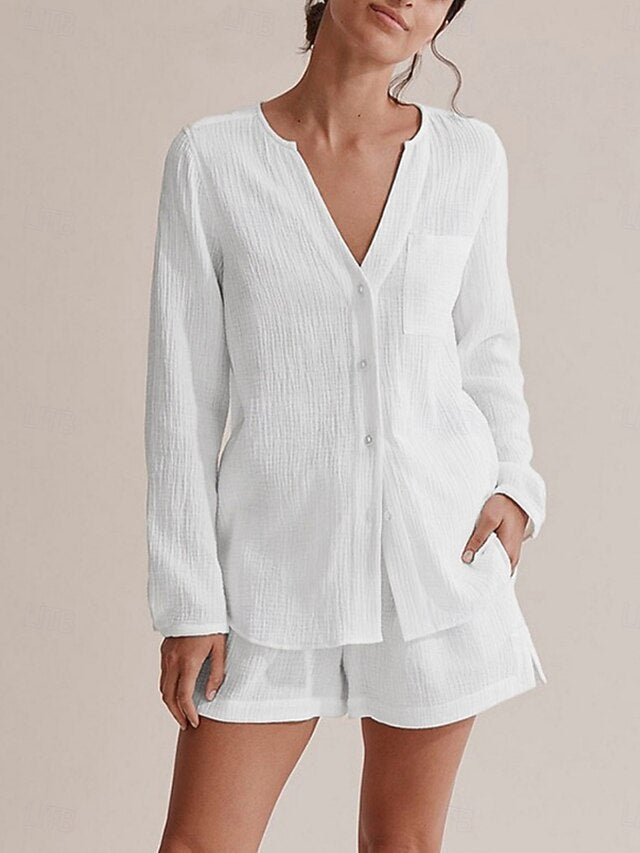 Women's Two Piece Sets Shorts Sets Bolero Top Long Sleeve V