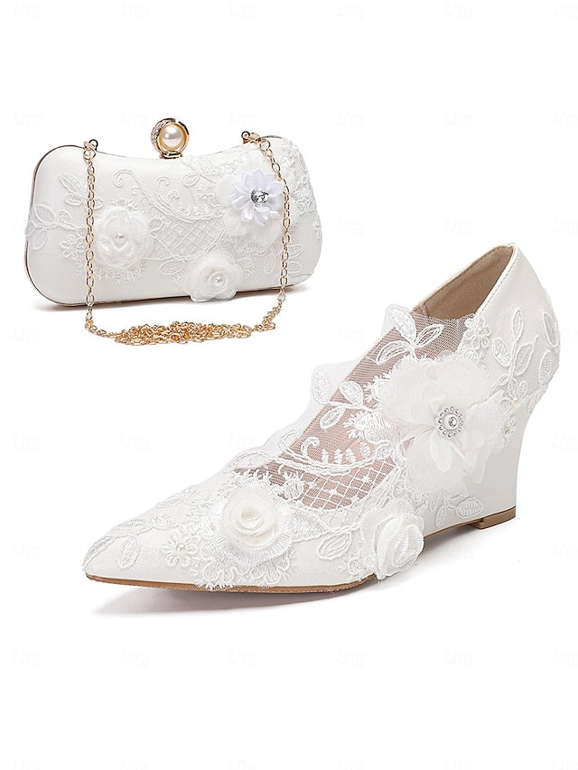 White Lace Wedding with Shoes Floral Embellishments