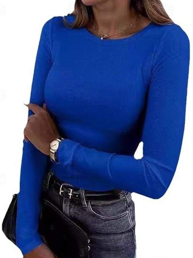 Women's Blouse Solid Color Stylish Basic Casual Long Sleeve