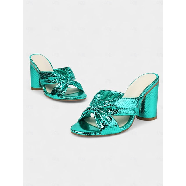 Design with Bow – Women's Pink Bridal Mules Metallic