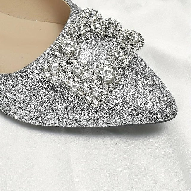 Rhinestone Silver Embellished Women's with Flats Glitter