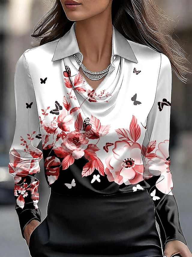 Women's Shirt Ruched Draped Floral Graphic Elegant Stylish