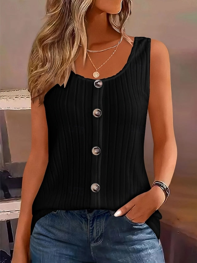 Women's Tank Top Buttons Solid Color Fashion Stylish