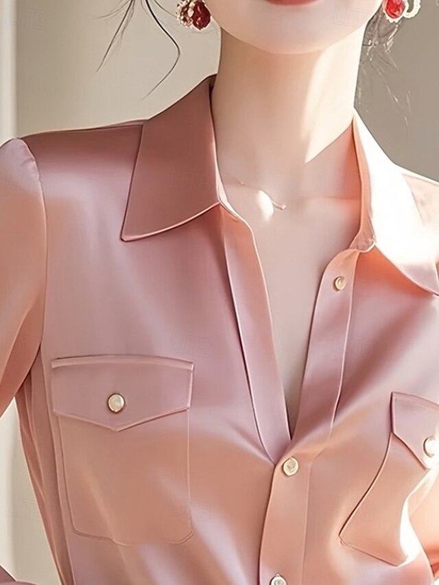 Women's Shirt Elegant Dressy Satin Top Plain Active Stylish