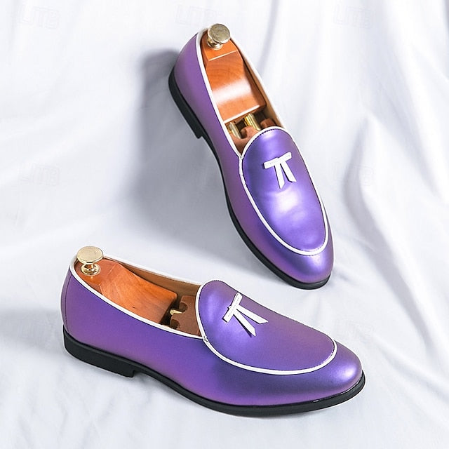 Faux Trim Black Men's Leather Patent Loafers Yellow with